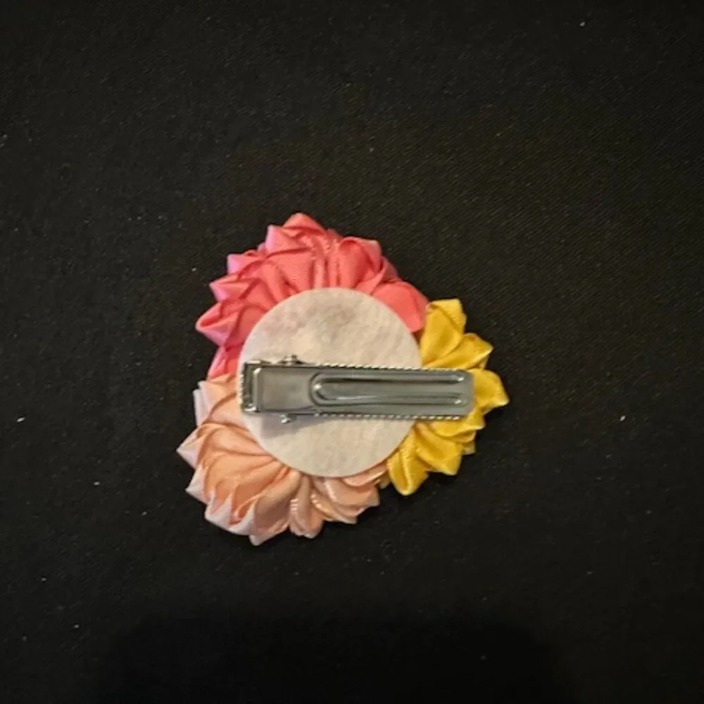 Peach, Coral & Yellow Flower Trio Bow  7261  Handmade Boutique NWT